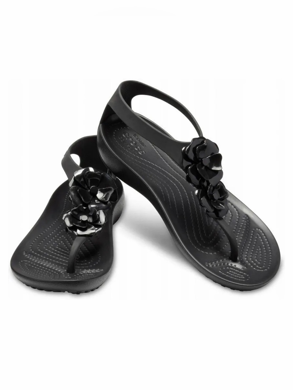 Crocs Womens Serena Sexi Embellished Flip Sandal Size 7 Black T-Strap Thong Shoe